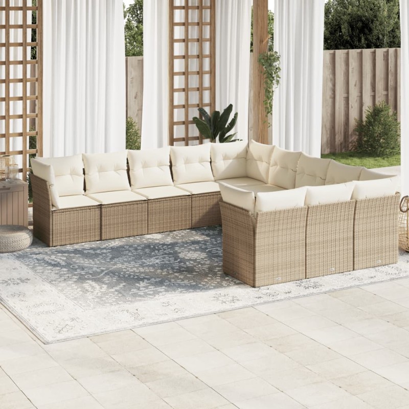 vidaXL Set de sofás de jardín 11pzas con cojines ratán sintético beige vidaXL Set de sofás de jardín 11pzas con cojines ratán sintético beige