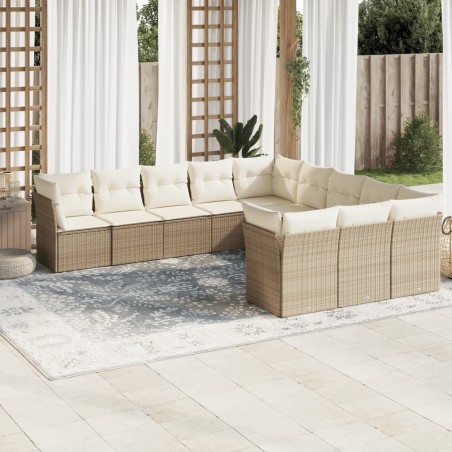 vidaXL Set de sofás de jardín 11pzas con cojines ratán sintético beige