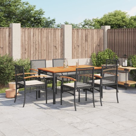 vidaXL Set de comedor de jardín 7 pzas y cojines ratán sintético negro
