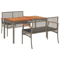 vidaXL Set comedor de jardín 3 piezas con cojines ratán sintético gris