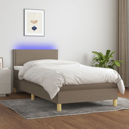 vidaXL Cama box spring con colchón LED tela gris taupe 90x200 cm