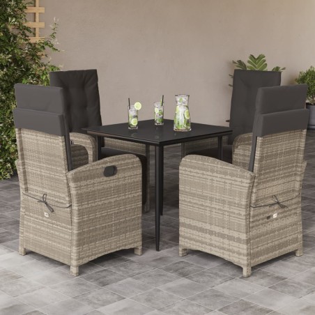 vidaXL Set comedor de jardín 5 pzas cojines ratán sintético gris claro