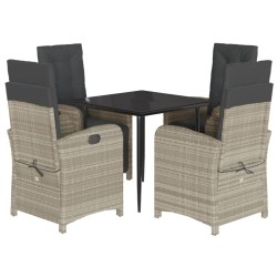 vidaXL Set comedor de jardín 5 pzas cojines ratán sintético gris claro