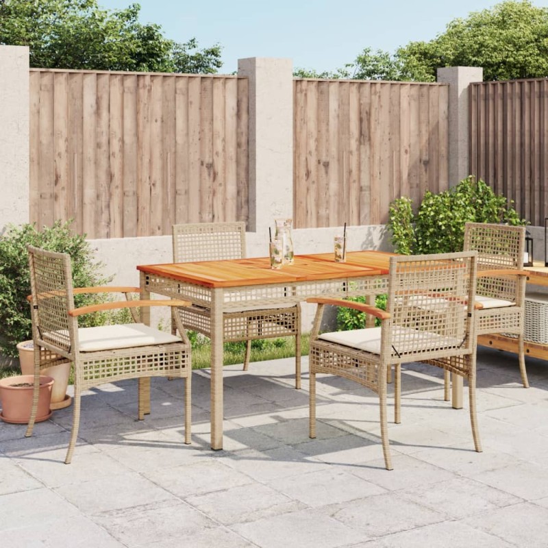 vidaXL Set comedor de jardín 5 pzas con cojines ratán sintético beige vidaXL Set comedor de jardín 5 pzas con cojines ratán sintético beige