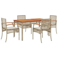 vidaXL Set comedor de jardín 5 pzas con cojines ratán sintético beige