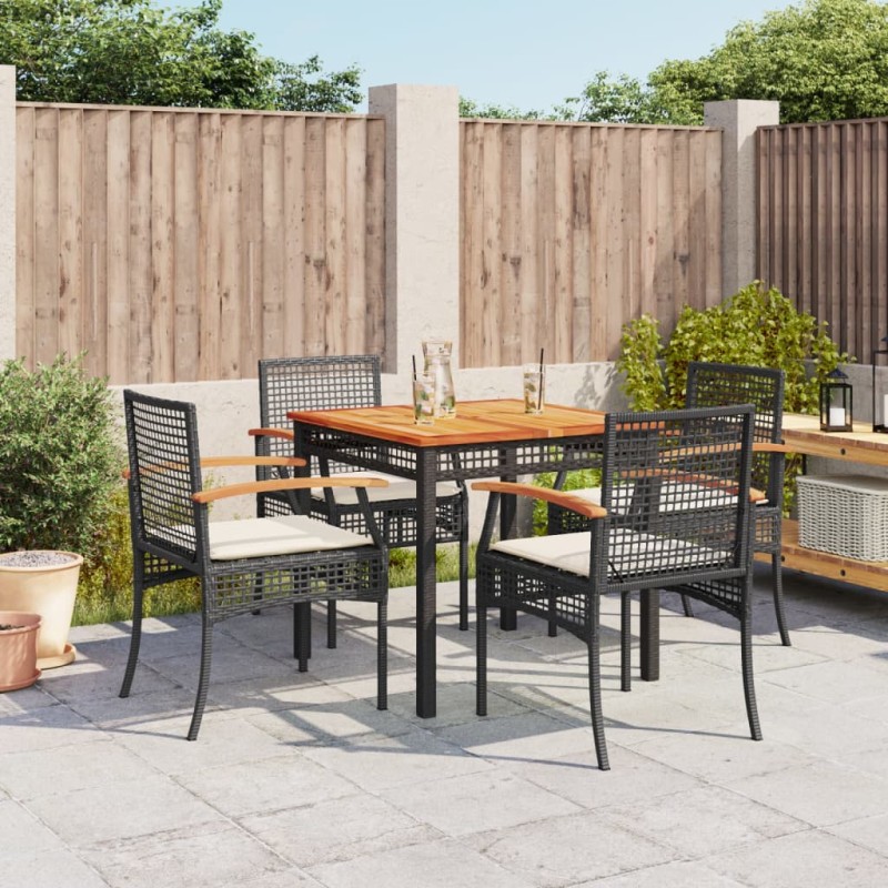 vidaXL Set de muebles jardín 5 pzas con cojines ratán sintético negro vidaXL Set de muebles jardín 5 pzas con cojines ratán sintético negro