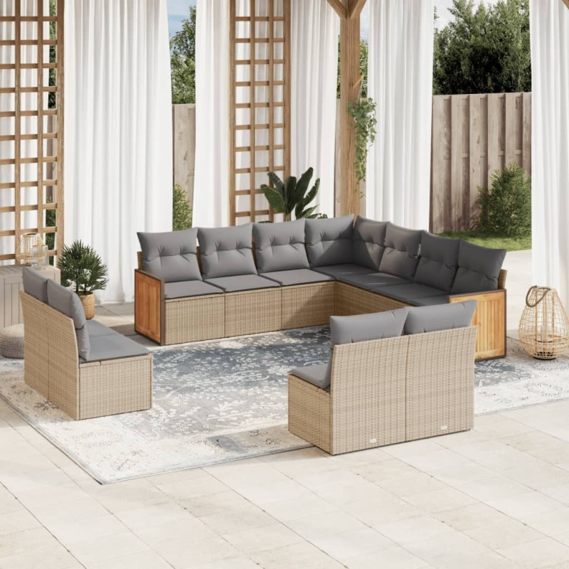 vidaXL Set de sofás de jardín 11pzas con cojines ratán sintético beige