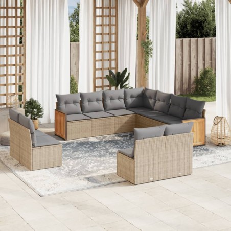 vidaXL Set de sofás de jardín 11pzas con cojines ratán sintético beige