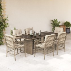 vidaXL Set comedor de jardín 7 pzas con cojines ratán sintético beige