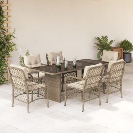 vidaXL Set comedor de jardín 7 pzas con cojines ratán sintético beige