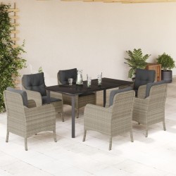 vidaXL Set comedor jardín 7 pzas y cojines ratán sintético gris claro