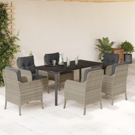 vidaXL Set comedor jardín 7 pzas y cojines ratán sintético gris claro
