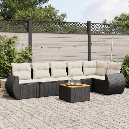 vidaXL Set de comedor de jardín 7 pzas y cojines ratán sintético negro