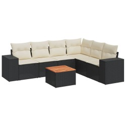 vidaXL Set de comedor de jardín 7 pzas y cojines ratán sintético negro