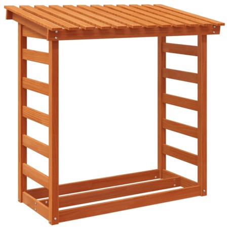 vidaXL Leñero de madera maciza pino marrón cera 108x64,5x110 cm
