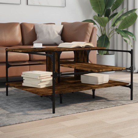 vidaXL Mesa de centro madera ingeniería roble ahumado 100x100x48,5 cm
