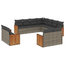vidaXL Set de sofás de jardín 11 pzas y cojines ratán sintético gris