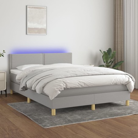 vidaXL Cama box spring colchón y luces LED tela gris claro 140x200 cm