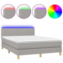 vidaXL Cama box spring colchón y luces LED tela gris claro 140x200 cm