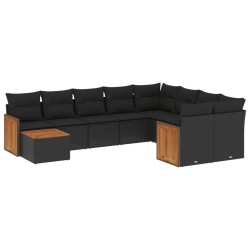 vidaXL Set de sofás de jardín 10 pzas cojines ratán sintético negro
