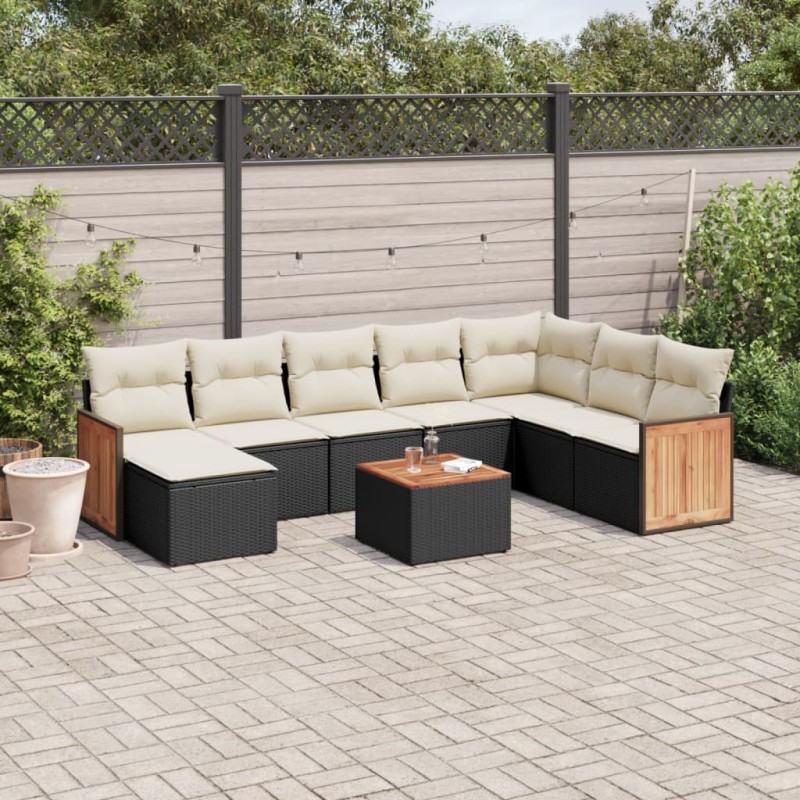 vidaXL Set de sofás de jardín 8 piezas y cojines ratán sintético negro vidaXL Set de sofás de jardín 8 piezas y cojines ratán sintético negro