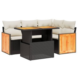 vidaXL Set de muebles de jardín 5 pzas y cojines ratán sintético negro
