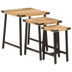 vidaXL Mesas de centro apilables 3 pzas madera maciza mango y hierro