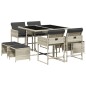 vidaXL Set comedor de jardín 9 pzas cojines ratán sintético gris claro
