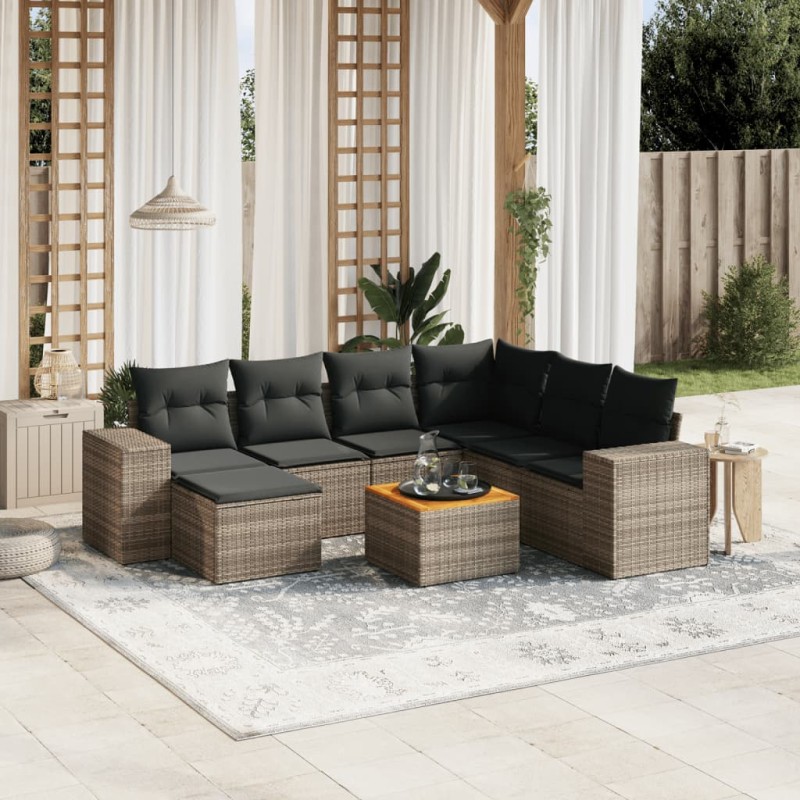 vidaXL Set de sofás de jardín 8 pzas y cojines ratán sintético gris vidaXL Set de sofás de jardín 8 pzas y cojines ratán sintético gris