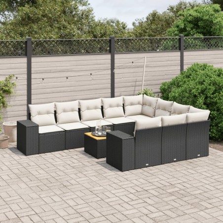 vidaXL Set de sofás de jardín 11 pzas y cojines ratán sintético negro