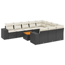 vidaXL Set de sofás de jardín 11 pzas y cojines ratán sintético negro