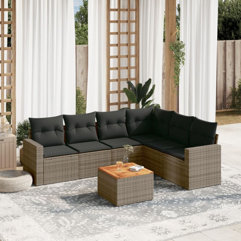 vidaXL Set de sofás de jardín 7 piezas con cojines ratán PE gris vidaXL Set de sofás de jardín 7 piezas con cojines ratán PE gris
