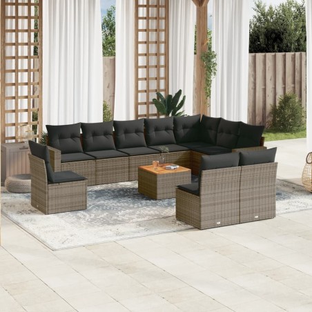 vidaXL Set de sofás de jardín 11 pzas y cojines ratán sintético gris