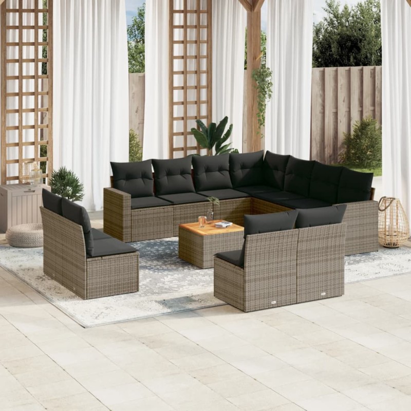 vidaXL Set de sofás de jardín 12 pzas con cojines ratán sintético gris vidaXL Set de sofás de jardín 12 pzas con cojines ratán sintético gris