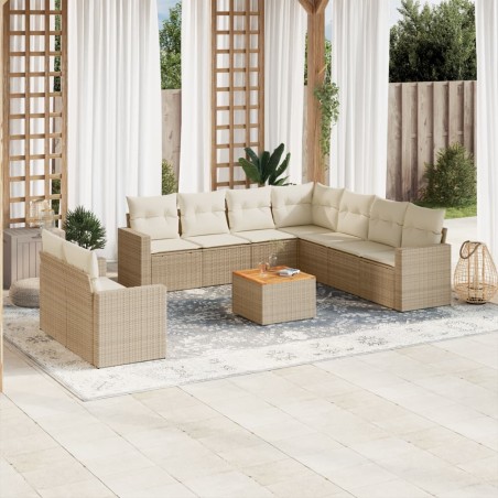 vidaXL Juego de sofás jardín con cojines beige 10 pzas ratán sintético