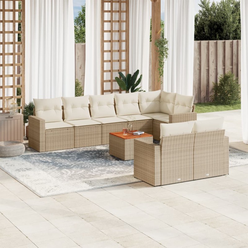 vidaXL Set de sofás de jardín 9 pzas con cojines ratán sintético beige vidaXL Set de sofás de jardín 9 pzas con cojines ratán sintético beige