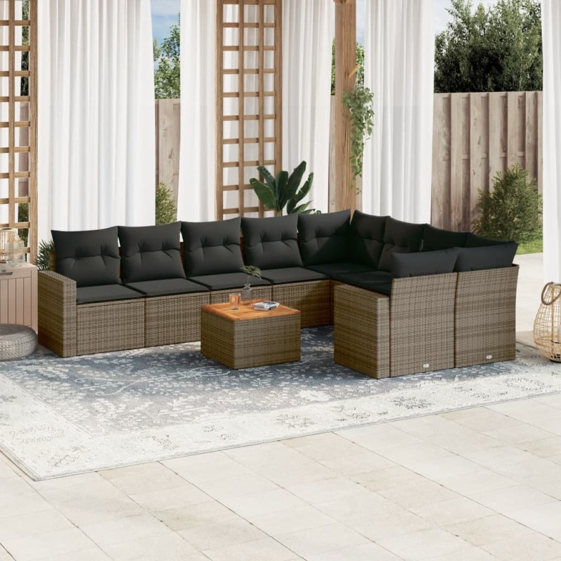 vidaXL Set de sofás de jardín 10 pzas con cojines ratán sintético gris vidaXL Set de sofás de jardín 10 pzas con cojines ratán sintético gris