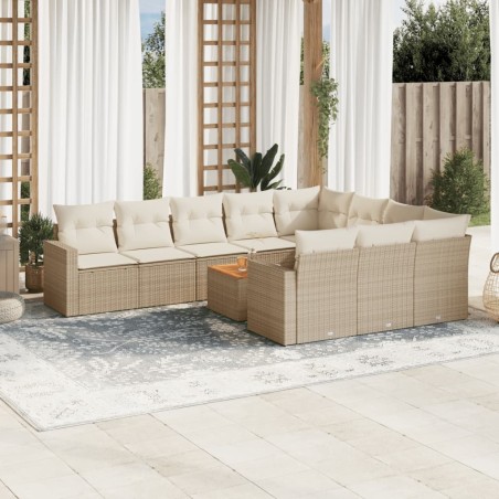 vidaXL Set de sofás de jardín 11pzas con cojines ratán sintético beige