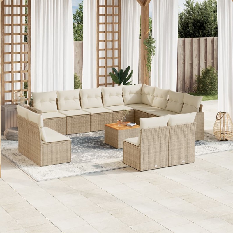 vidaXL Set sofás de jardín con cojines 13 pzas ratán sintético beige vidaXL Set sofás de jardín con cojines 13 pzas ratán sintético beige