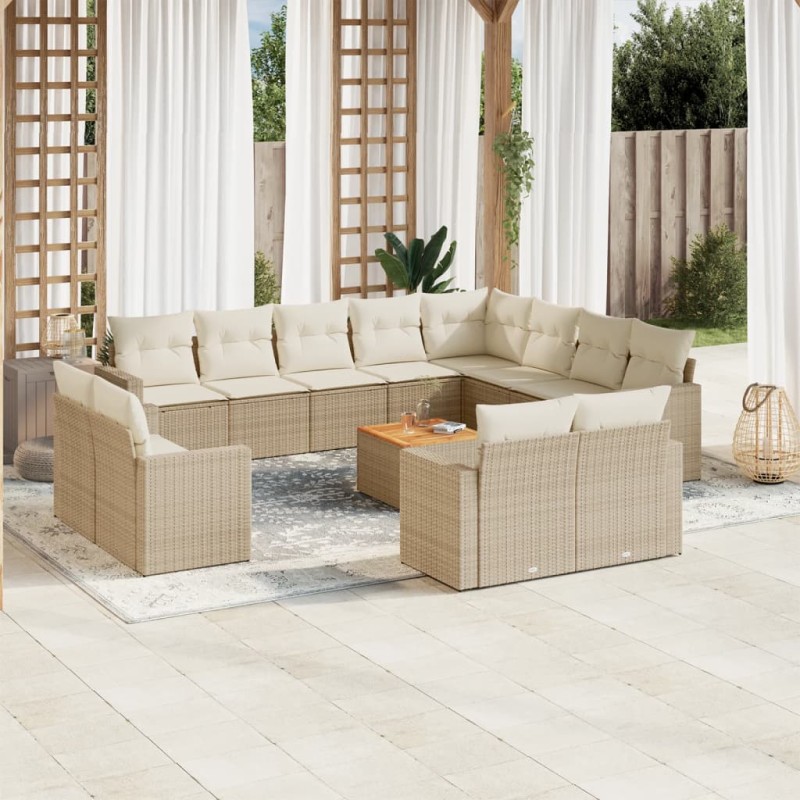 vidaXL Set sofás de jardín con cojines 13 pzas ratán sintético beige vidaXL Set sofás de jardín con cojines 13 pzas ratán sintético beige