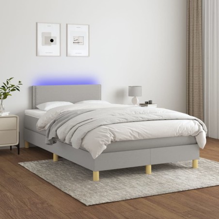 vidaXL Cama box spring con colchón tela y LED gris claro 120x200 cm
