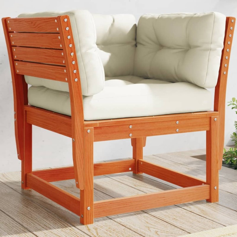 vidaXL Sofá jardín reposabrazos cojines madera maciza pino marrón cera vidaXL Sofá jardín reposabrazos cojines madera maciza pino marrón cera