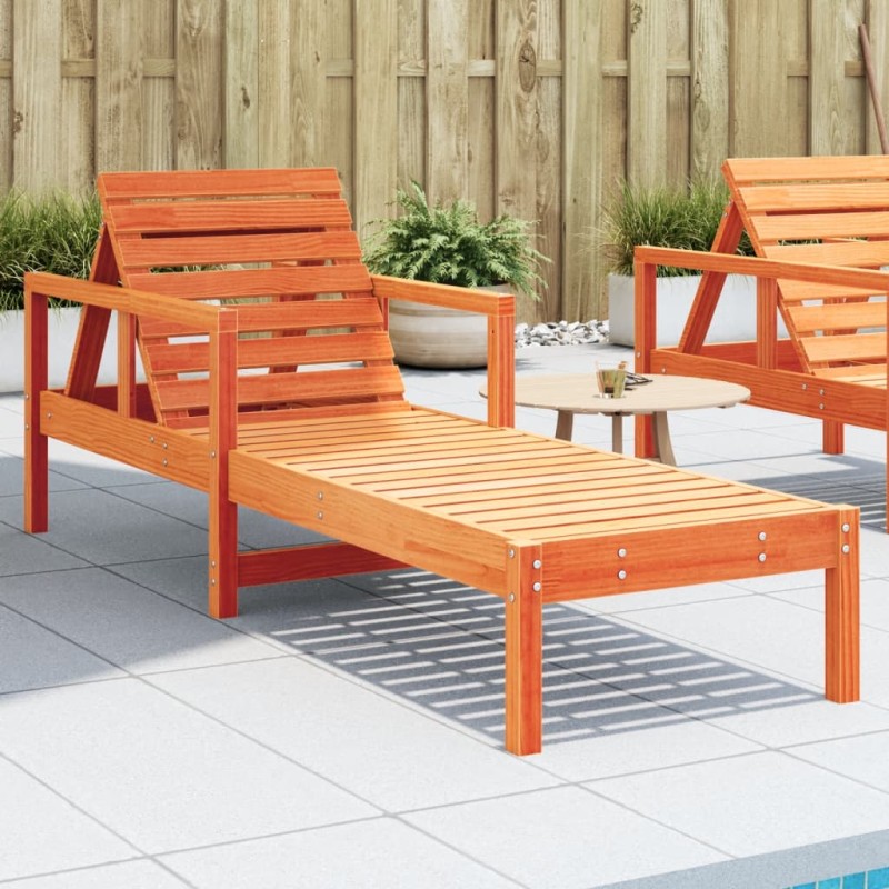 vidaXL Tumbona de madera maciza de pino marrón cera 199,5x62x55 cm vidaXL Tumbona de madera maciza de pino marrón cera 199,5x62x55 cm