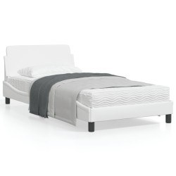 vidaXL Estructura de cama cabecero cuero sintético blanco 100x200 cm