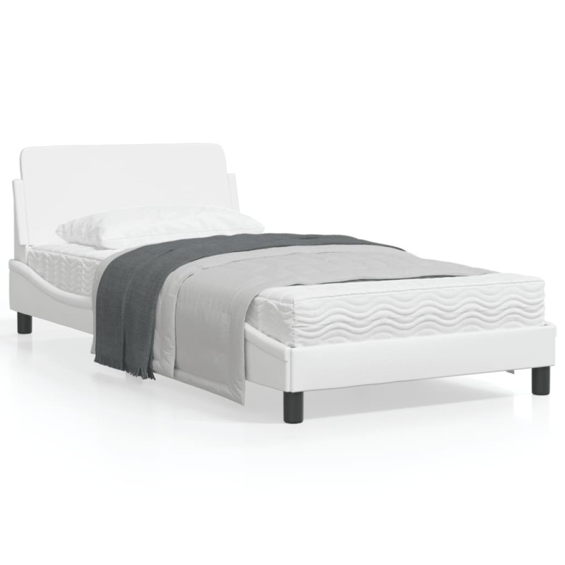 vidaXL Estructura de cama cabecero cuero sintético blanco 100x200 cm