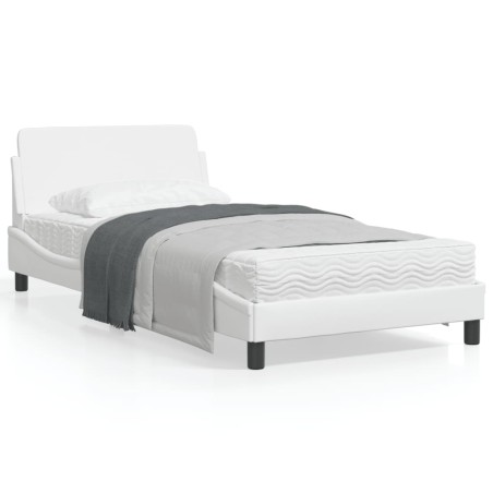 vidaXL Estructura de cama cabecero cuero sintético blanco 100x200 cm