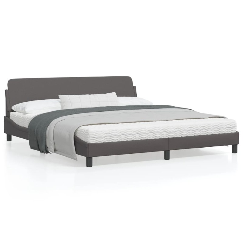 vidaXL Estructura de cama con cabecero cuero sintético gris 180x200cm vidaXL Estructura de cama con cabecero cuero sintético gris 180x200cm