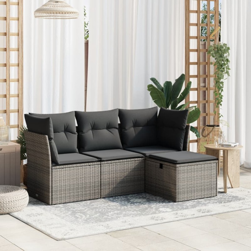 vidaXL Set de sofás de jardín 4 pzas y cojines ratán sintético gris vidaXL Set de sofás de jardín 4 pzas y cojines ratán sintético gris