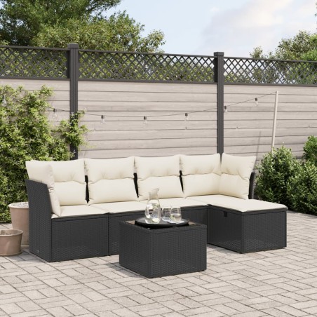 vidaXL Set de sofás de jardín 6 piezas y cojines ratán sintético negro