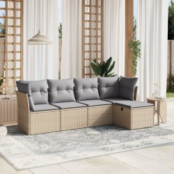 vidaXL Juego de sofás jardín con cojines beige mezcla 5 pzas ratán PE